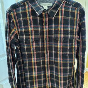 Outerknown Men's Blanket Shirt True Black Rainbow Plaid Size Small